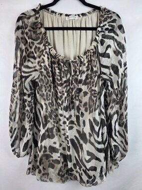 CobbleStone Womens Blouse Size U One Size Sheer Leopard Long Sleeve Top Shirt